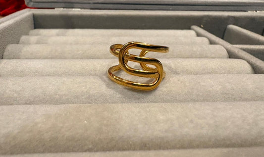 Golden Sculptural Intertwined Ring