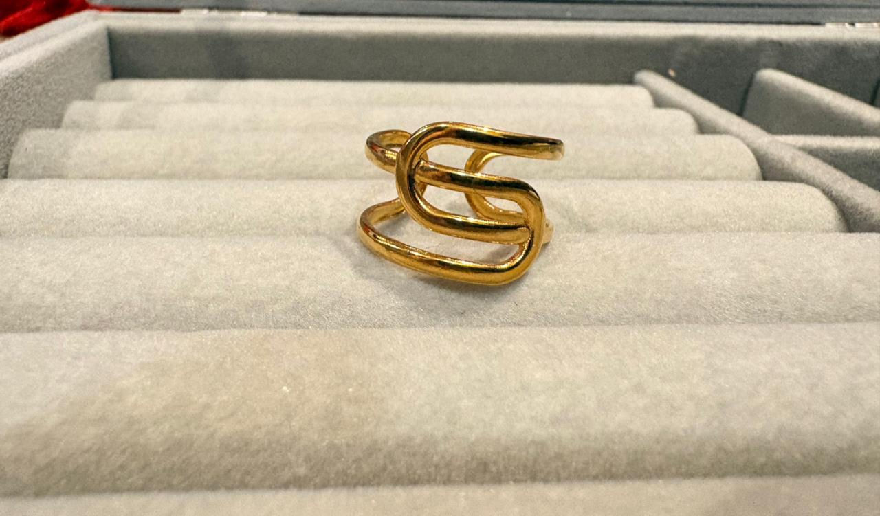 Golden Sculptural Intertwined Ring