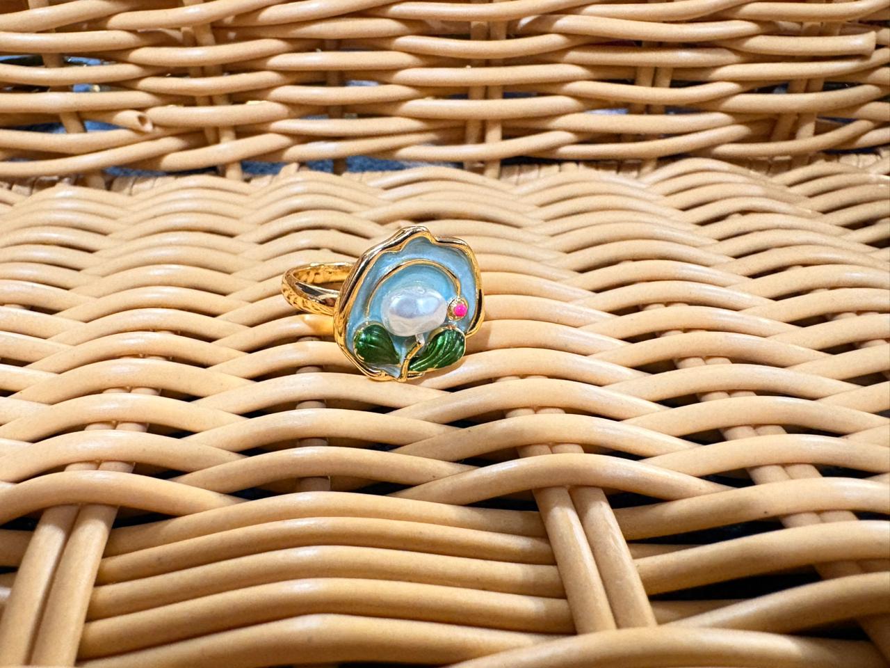 Cerulean Rosebud Ring
