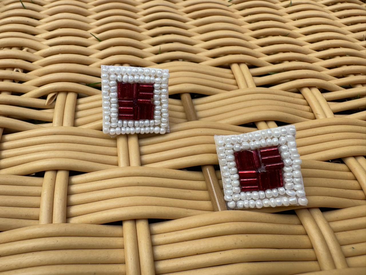 Beaded Checkerboard Earrings