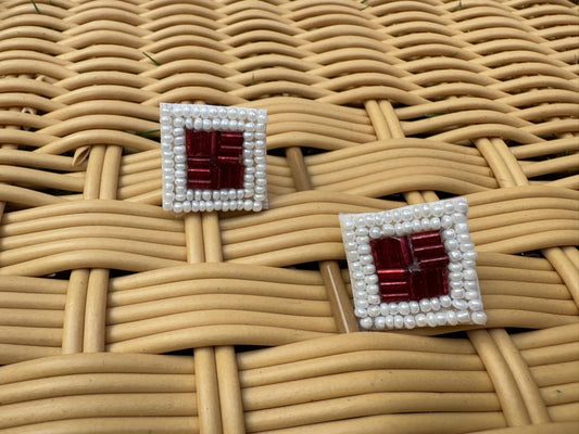 Beaded Checkerboard Earrings